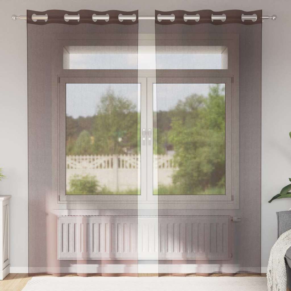 Voile Vorhänge mit Ösen 2 Stk. Braun 140x245 cm