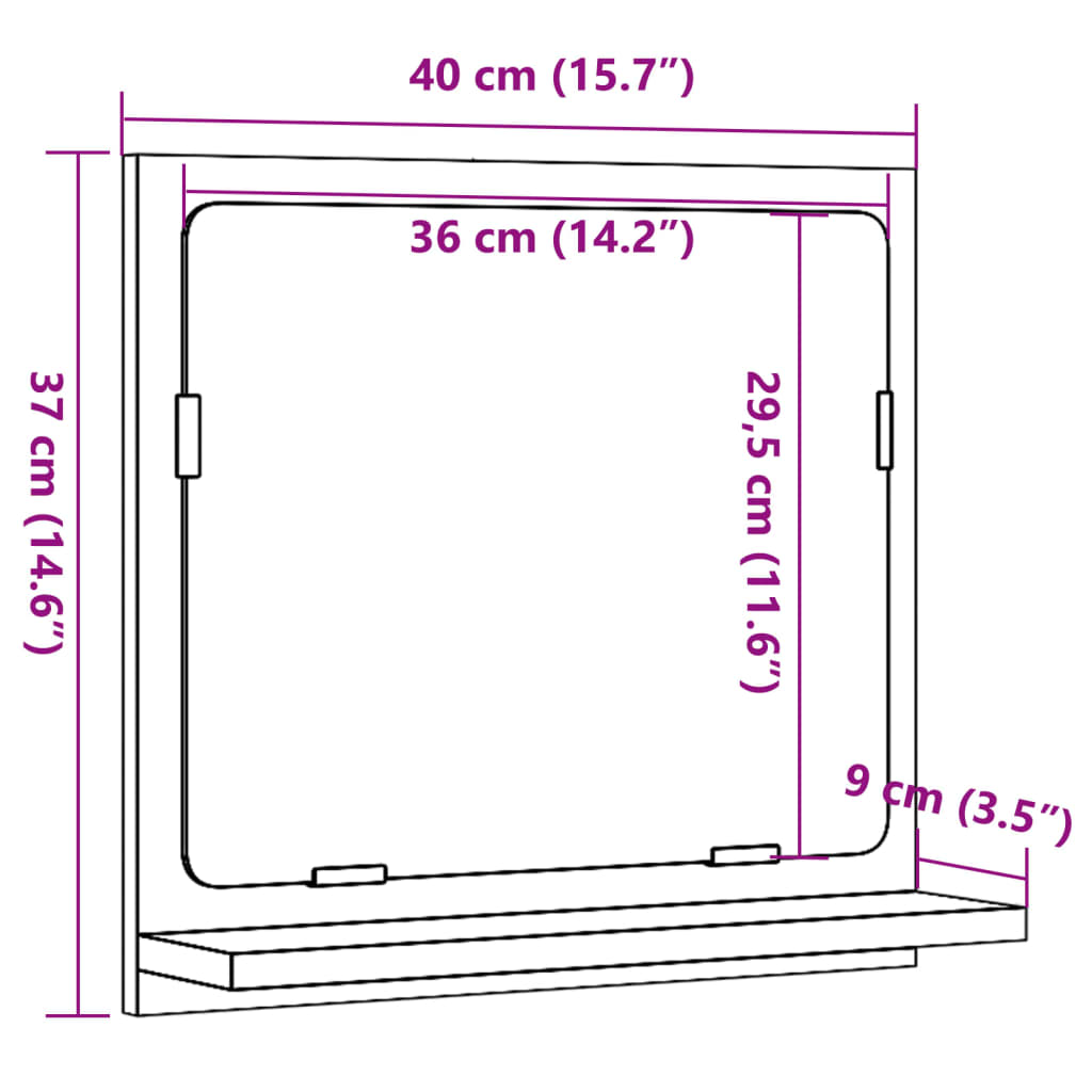 Bathroom mirror with shelf Artisan oak 40x11x37 cm wood material
