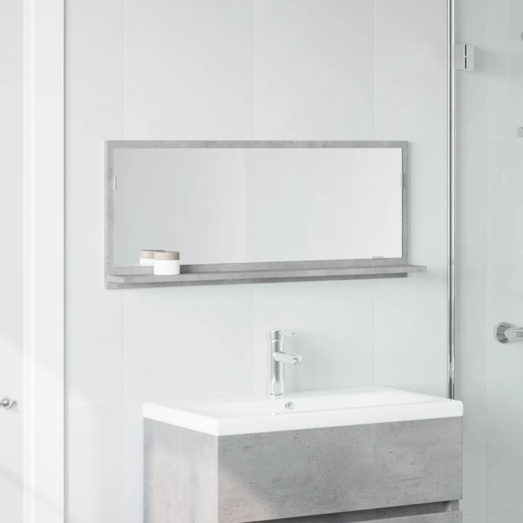 Bathroom mirror with shelf concrete grey 90x11x37 cm wood material