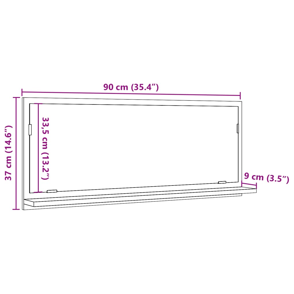 Bathroom mirror with shelf concrete grey 90x11x37 cm wood material