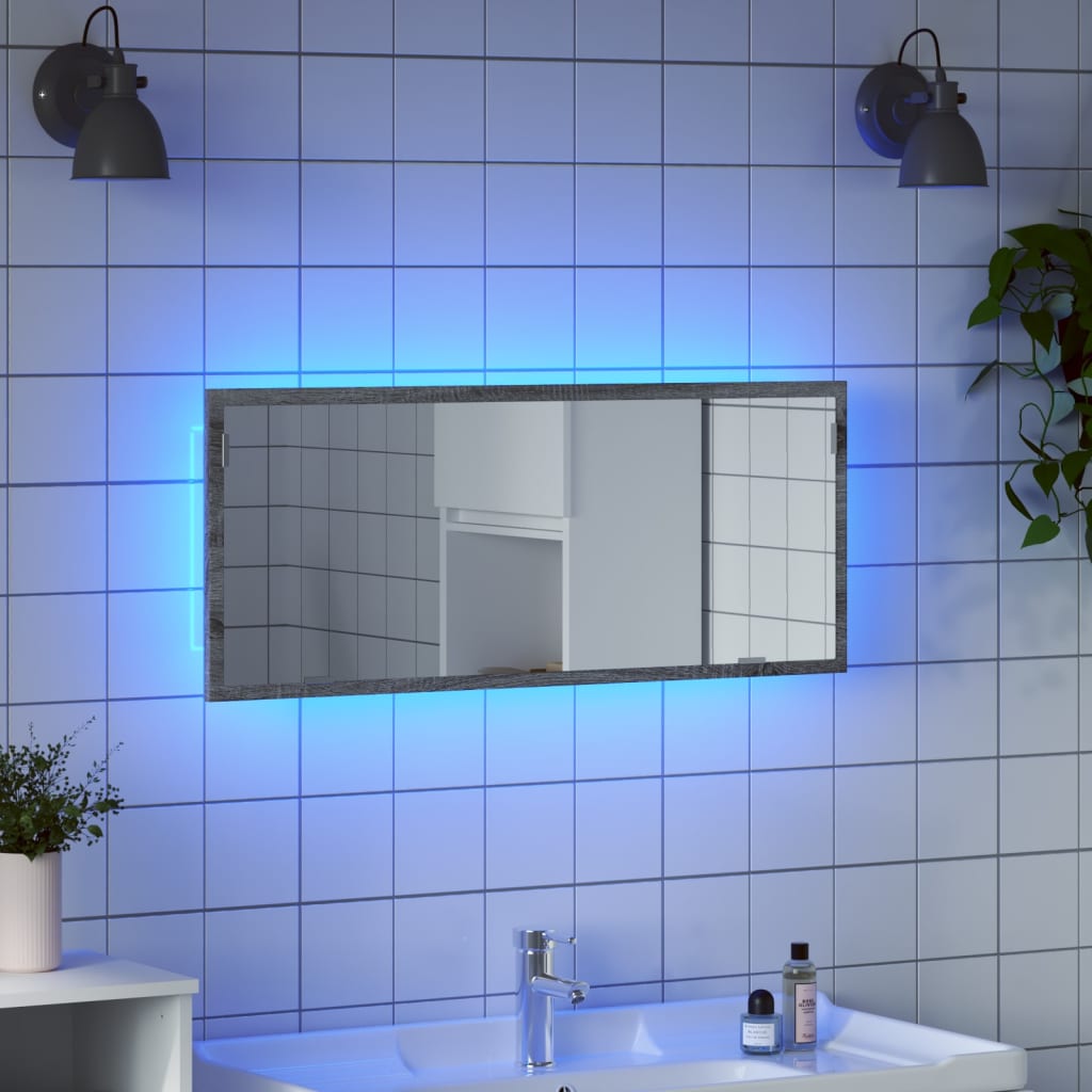 LED bathroom mirror Grey Sonoma 100x8.5x37 cm wood material