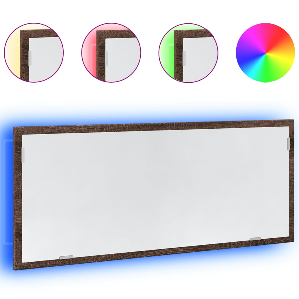LED bathroom mirror brown oak look 100x8.5x37 cm wood material