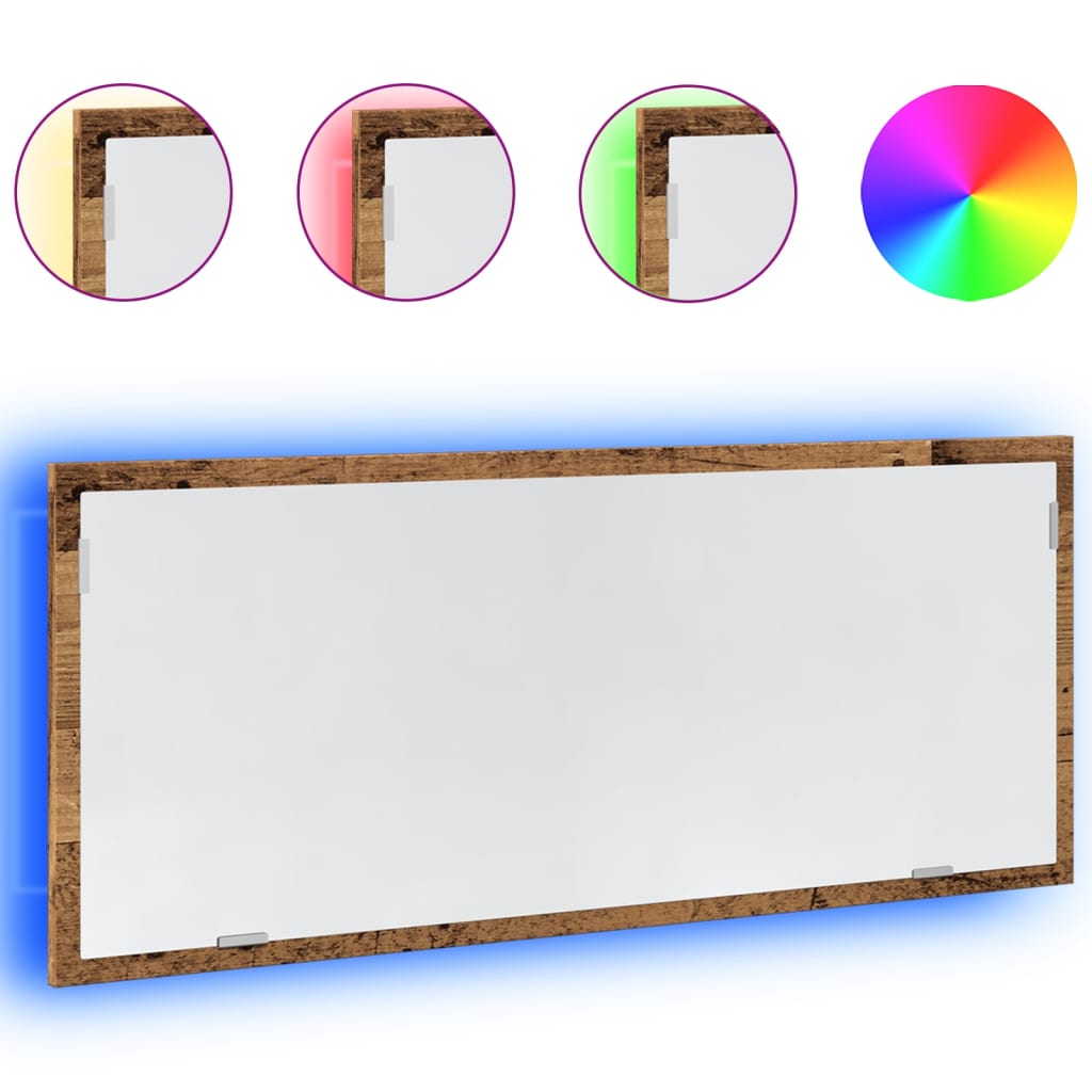 LED bathroom mirror old wood look 100x8.5x37 cm wood material
