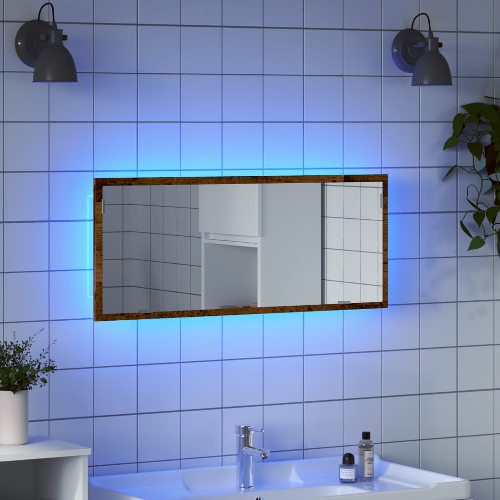 LED bathroom mirror old wood look 100x8.5x37 cm wood material