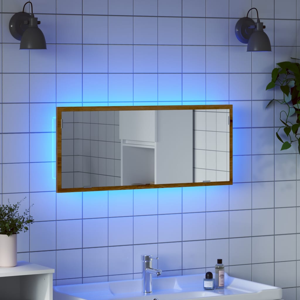 LED bathroom mirror Artisan oak 100x8.5x37 cm wood material