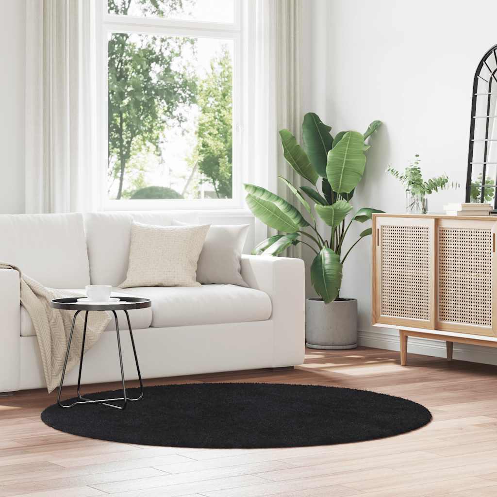 Teppich Shaggy Hochflor NAVARRA Schwarz 160x160 cm Polyester