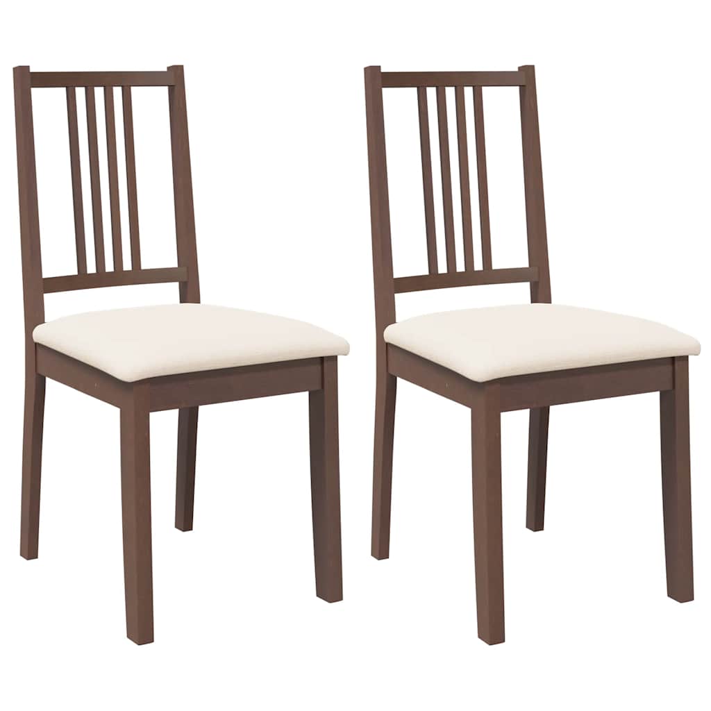 Dining Chairs with Cushions 2 Pcs Brown Solid Wood Rubber Tree