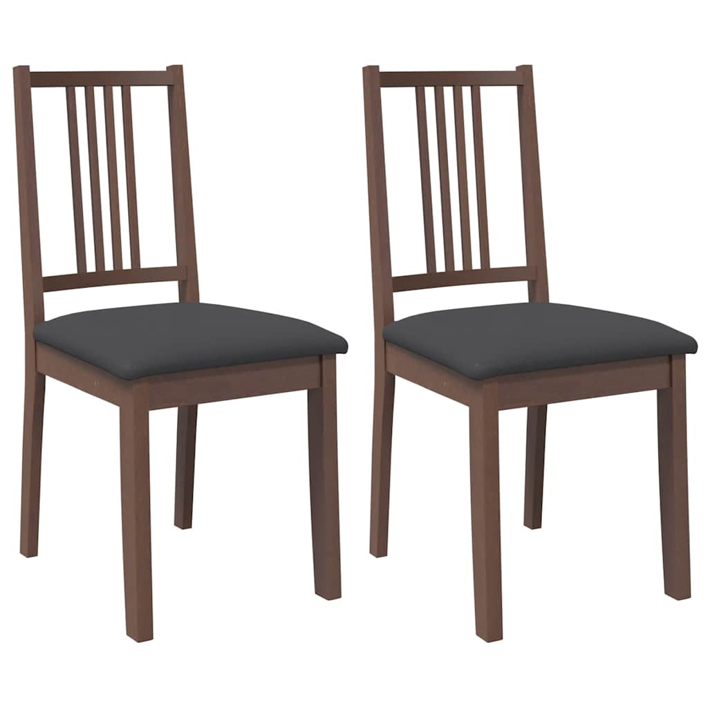 Esszimmerstühle mit Kissen 2 Stk. Braun Massivholz Gummibaum