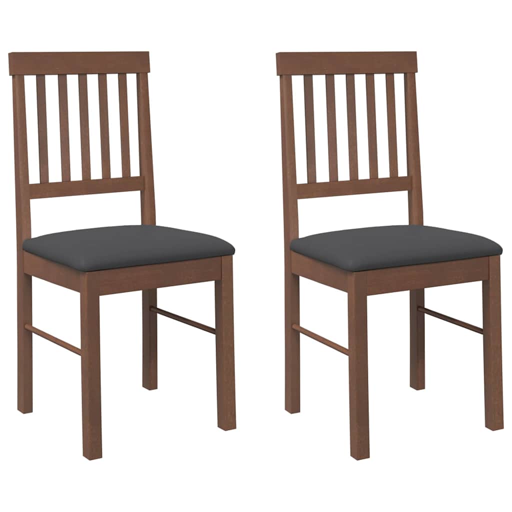 Dining Chairs with Cushions 2 Pcs Brown Solid Wood Rubber Tree