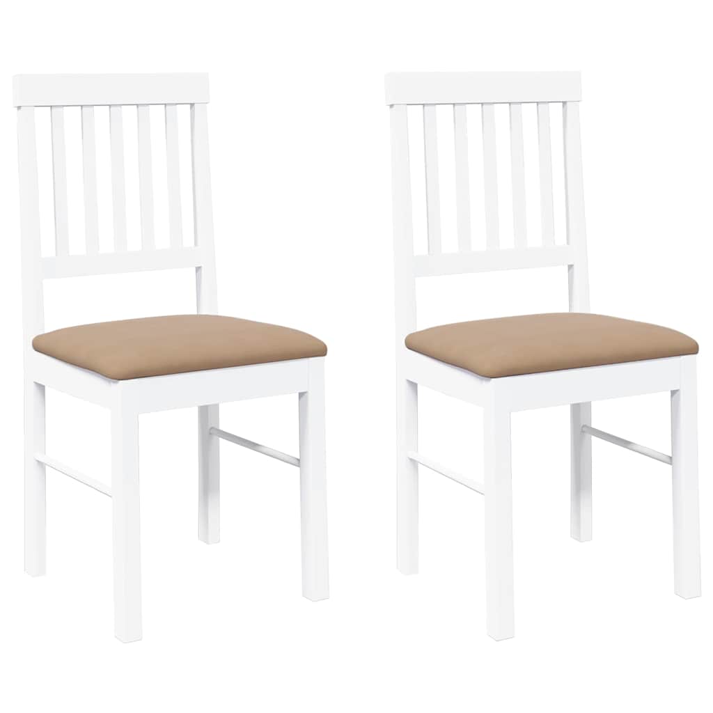 Dining Chairs with Cushions 2 Pcs White Solid Wood Rubber Tree