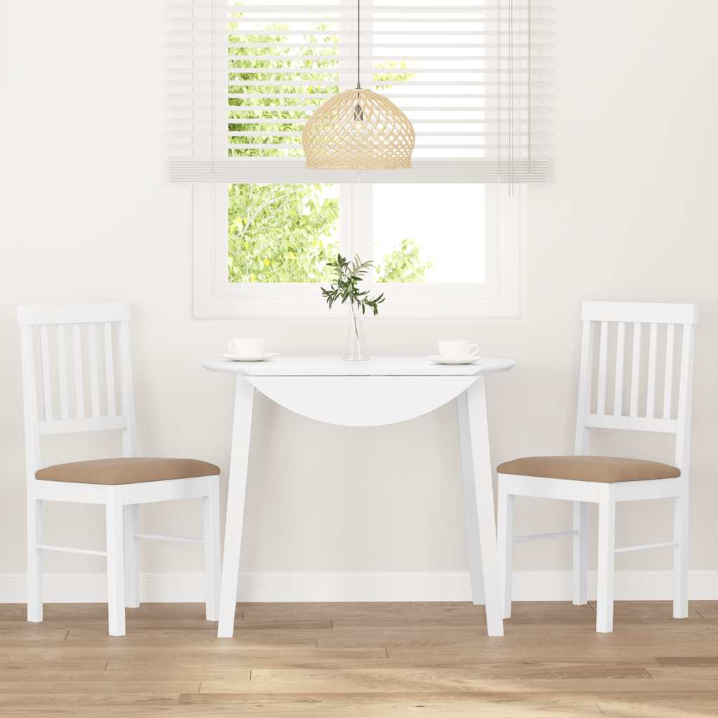 Dining Chairs with Cushions 2 Pcs White Solid Wood Rubber Tree