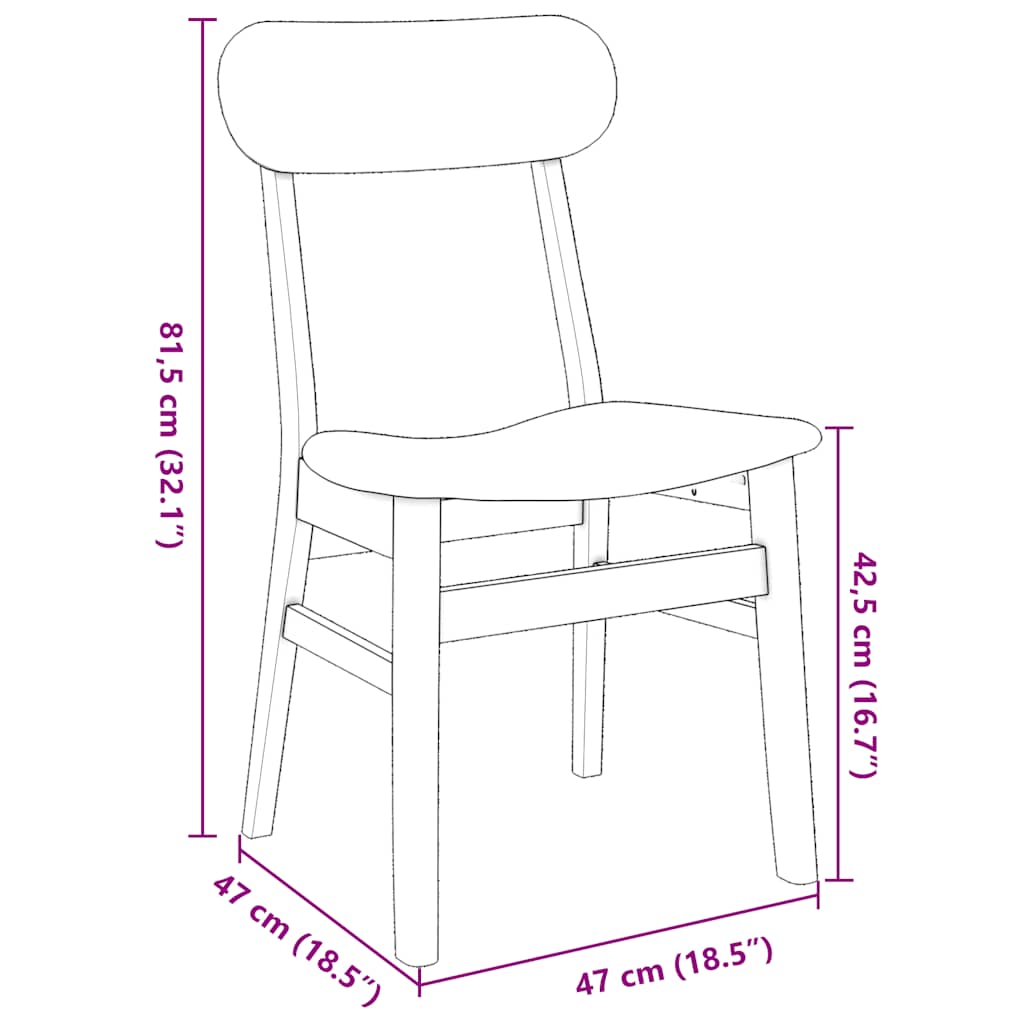 Dining room chairs with cushions 2 pcs. Solid wood rubber tree
