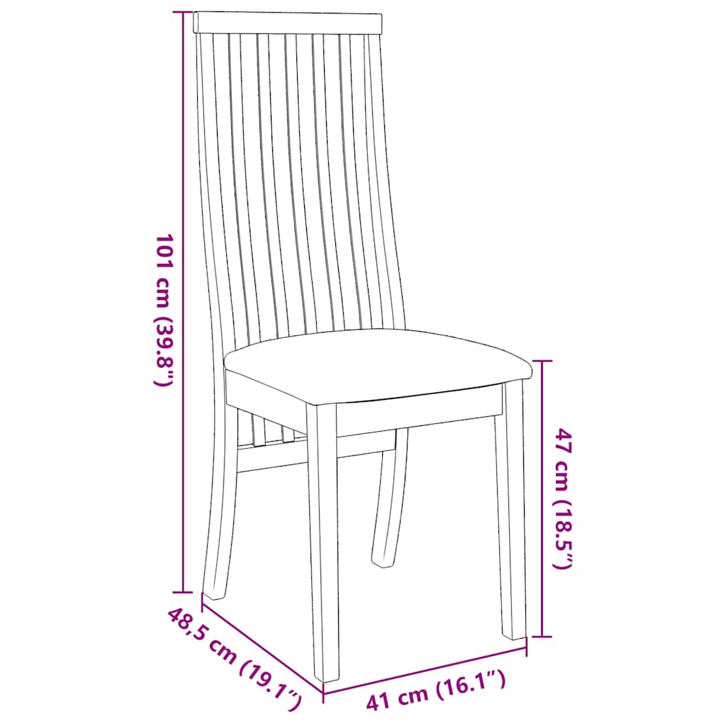 Dining room chairs with cushions 2 pcs. Solid wood rubber tree