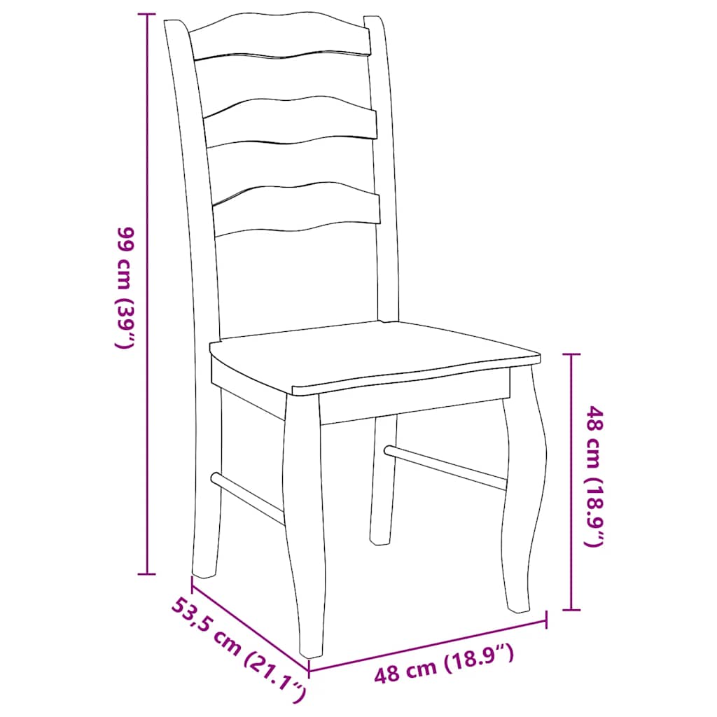 Dining room chairs 2 pcs. Natural solid wood rubber tree