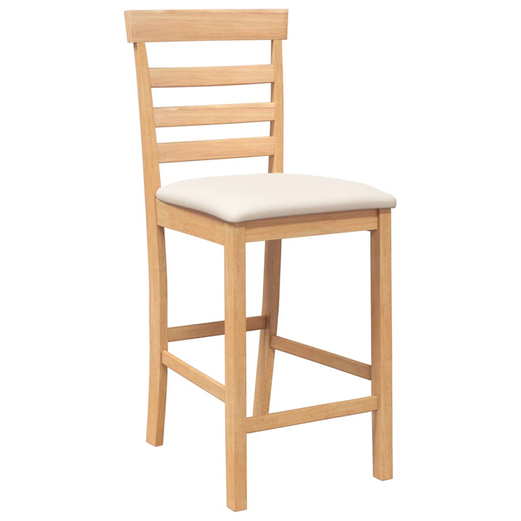 Barhocker mit Kissen 2 Stk. Natur Massivholz Gummibaum