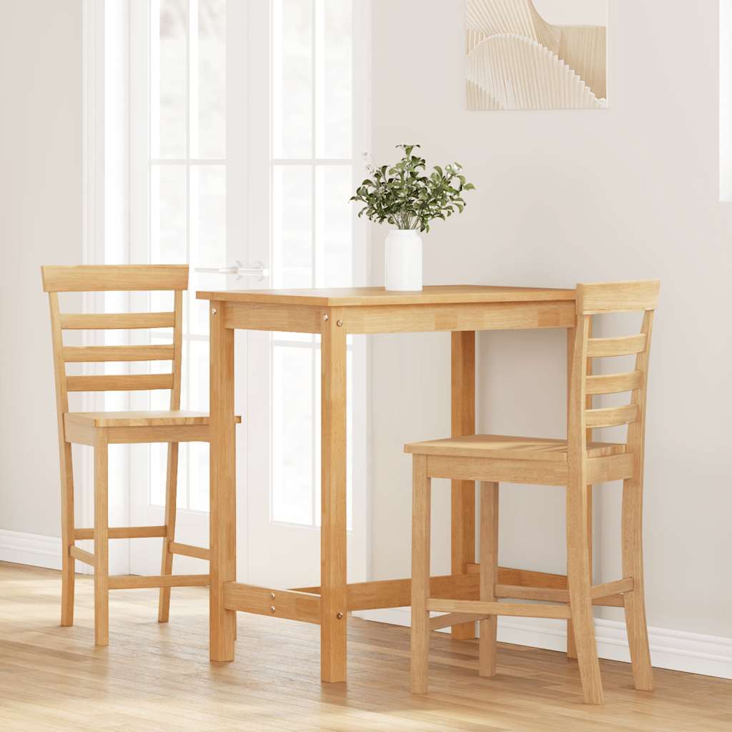 Barhocker 2 Stk. Natur Massivholz Gummibaum