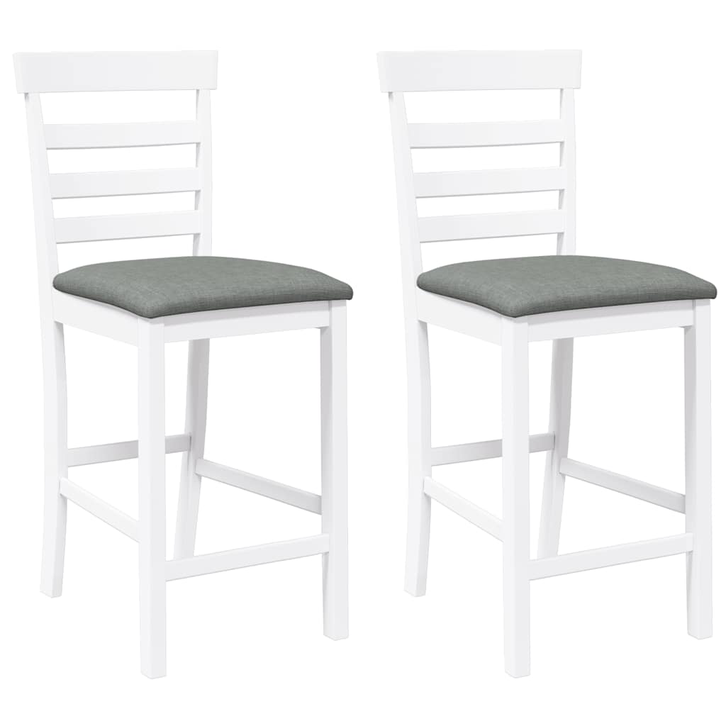 Barhocker mit Kissen 2 Stk. Weiß Massivholz Gummibaum