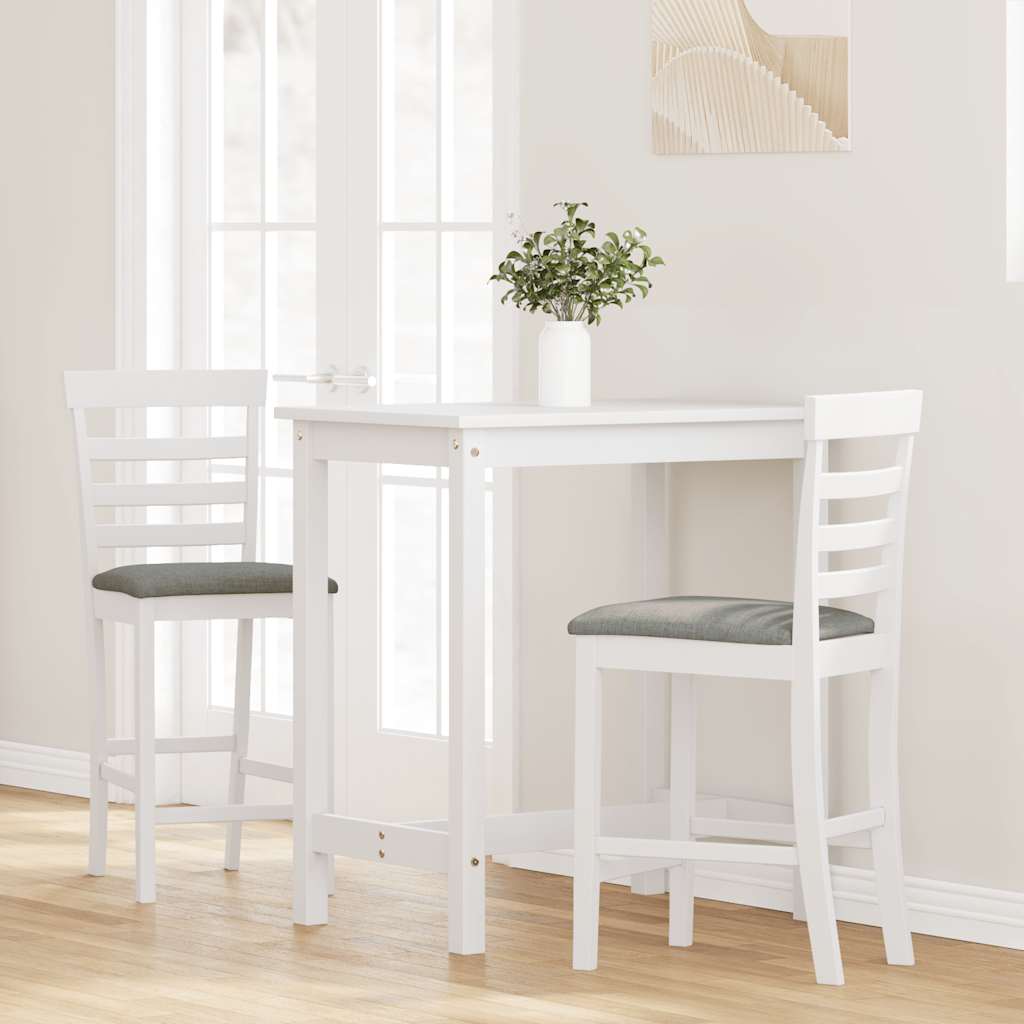 Barhocker mit Kissen 2 Stk. Weiß Massivholz Gummibaum