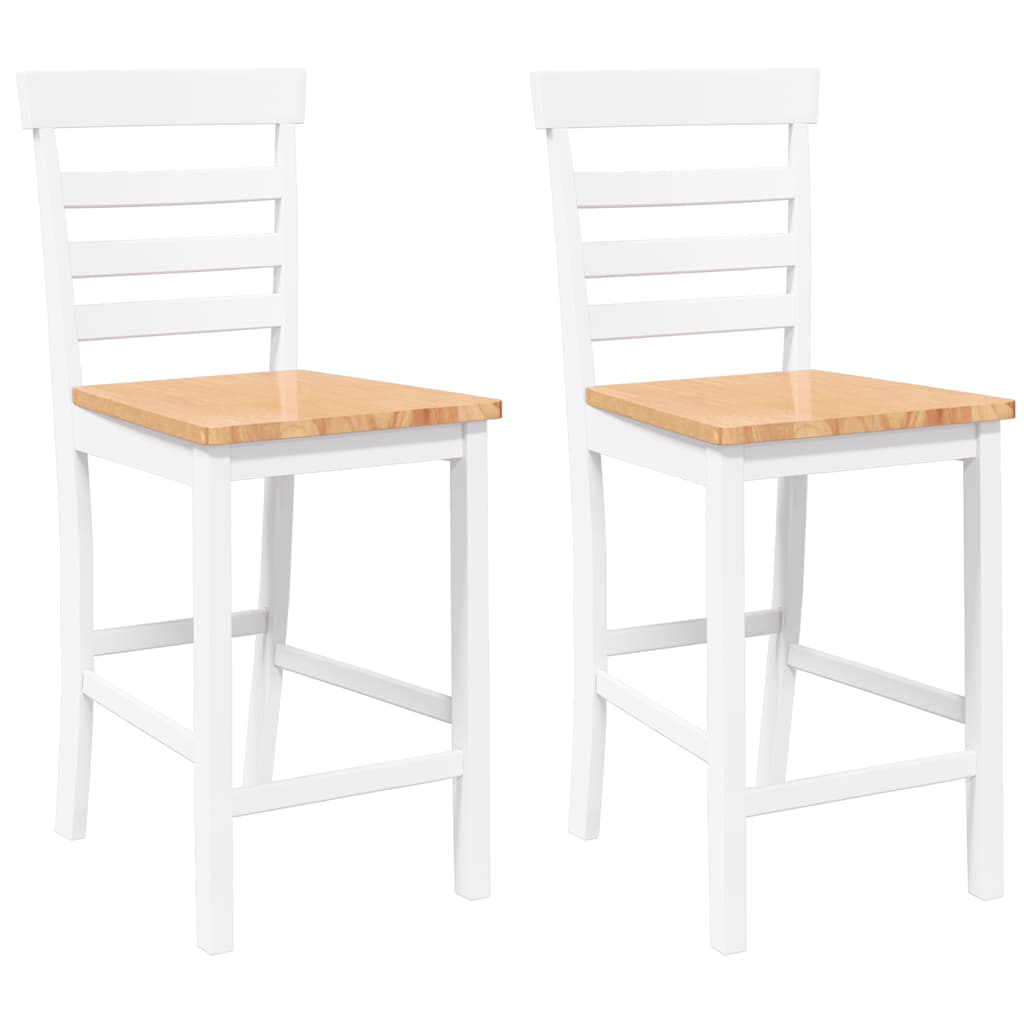 Barhocker 2 Stk. Weiß Massivholz Gummibaum