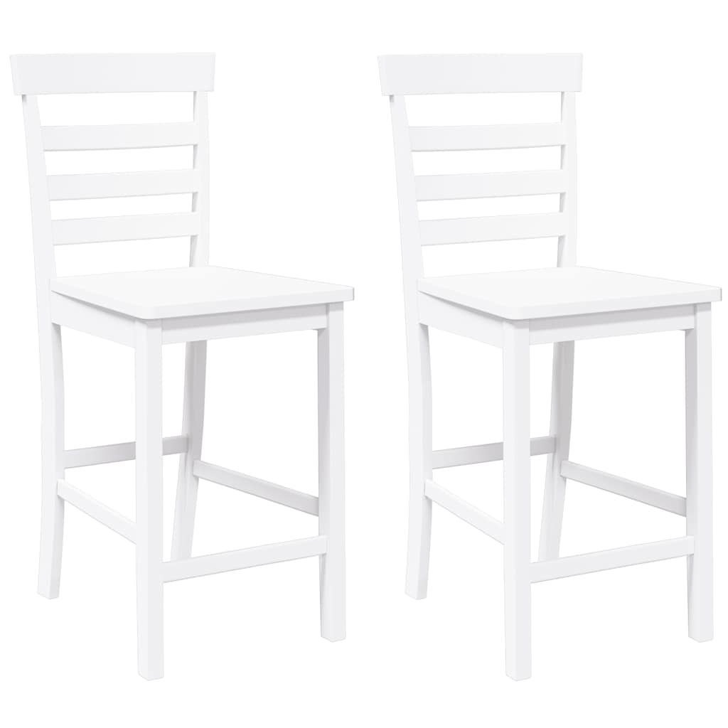 Barhocker 2 Stk. Weiß Massivholz Gummibaum