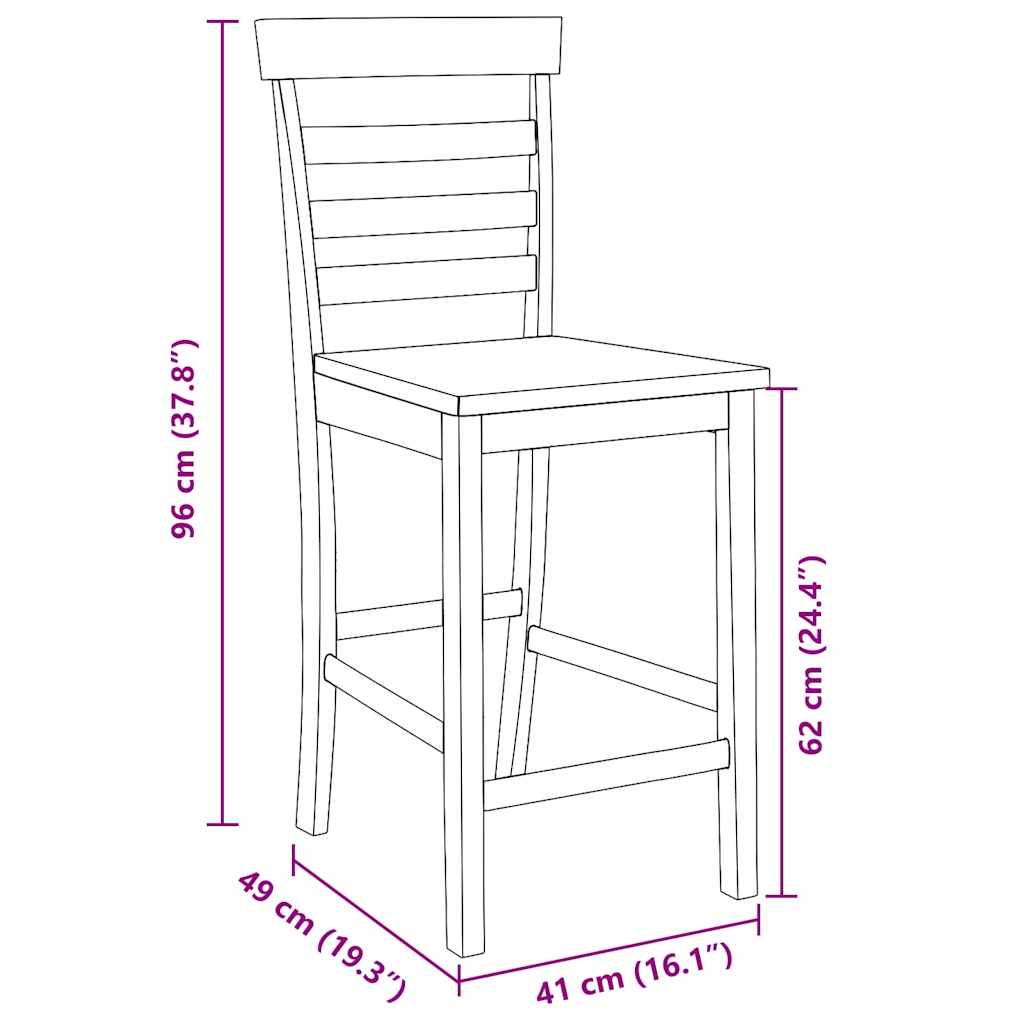 Barhocker 2 Stk. Weiß Massivholz Gummibaum