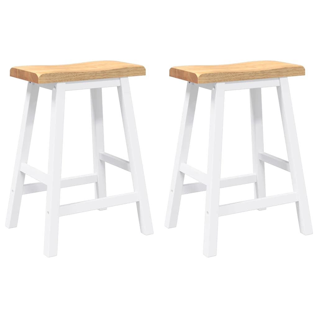 Barhocker 2 Stk. Weiß Massivholz Gummibaum