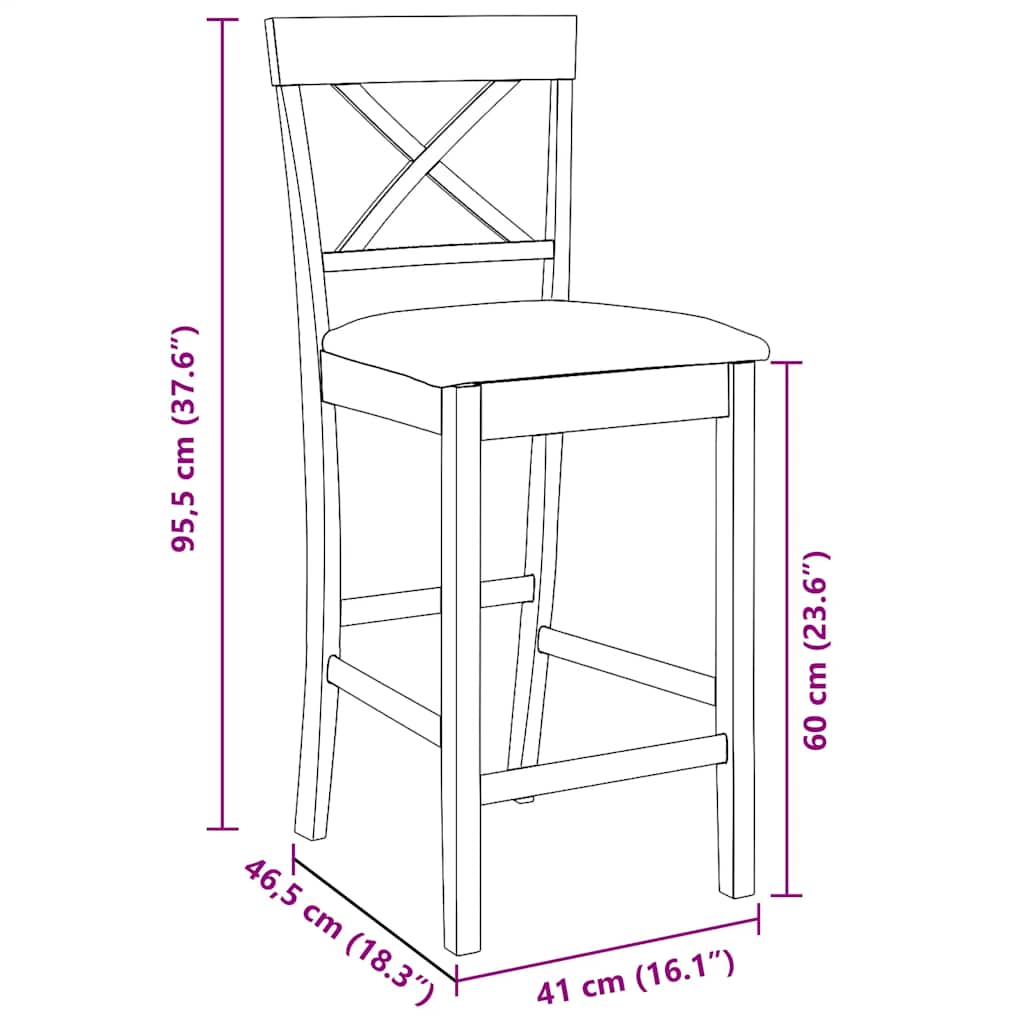 Barhocker mit Kissen 2 Stk. Braun Massivholz Gummibaum
