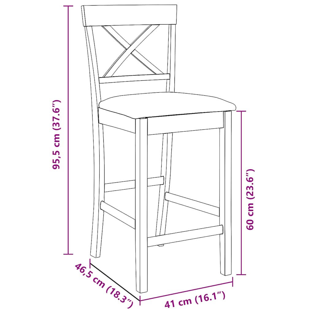 Barhocker mit Kissen 2 Stk. Braun Massivholz Gummibaum