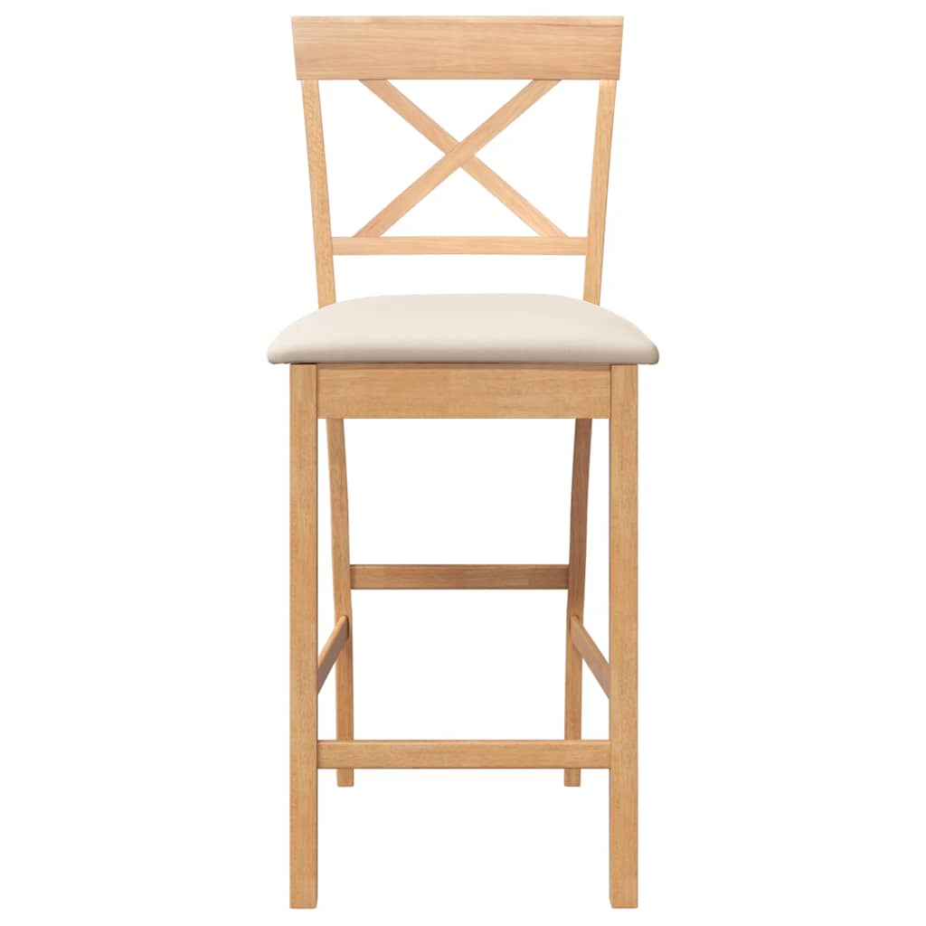 Barhocker mit Kissen 2 Stk. Natur Massivholz Gummibaum