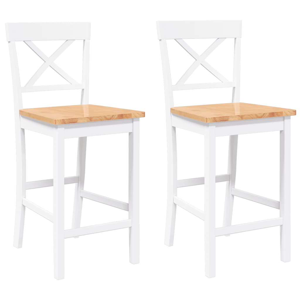 Barhocker 2 Stk. Weiß Massivholz Gummibaum