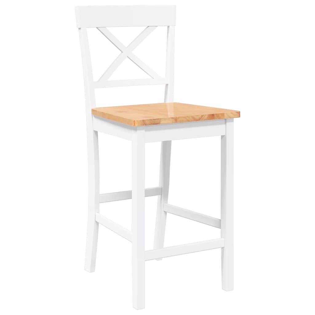 Barhocker 2 Stk. Weiß Massivholz Gummibaum