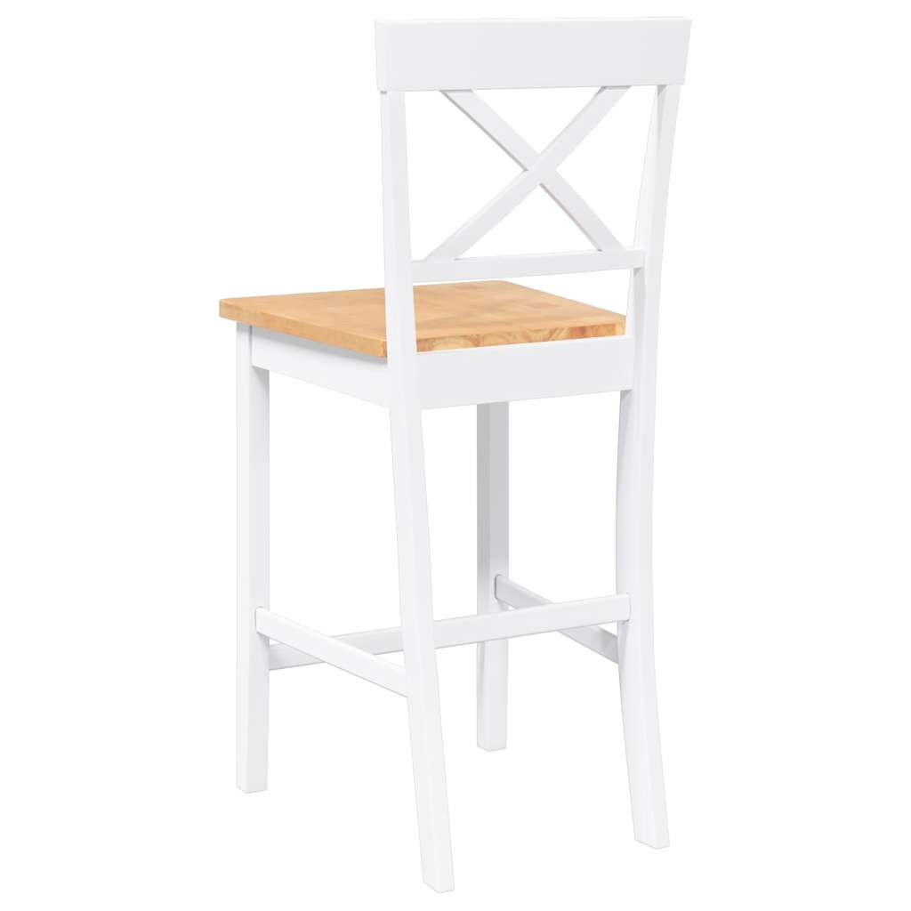 Barhocker 2 Stk. Weiß Massivholz Gummibaum
