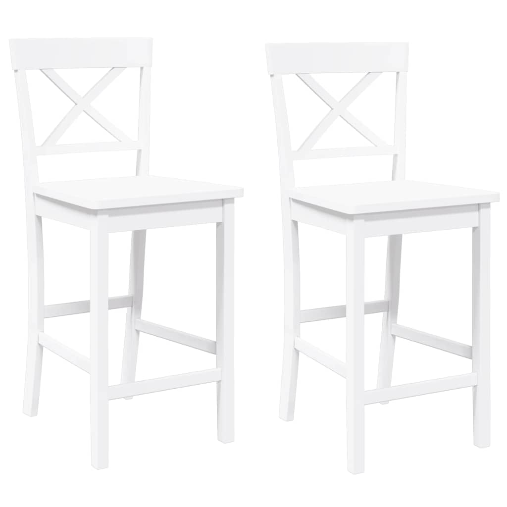 Barhocker 2 Stk. Weiß Massivholz Gummibaum