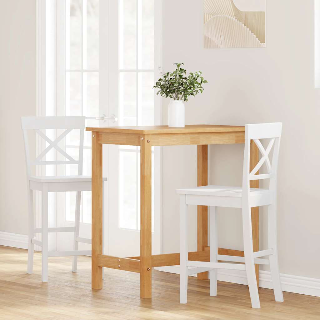 Barhocker 2 Stk. Weiß Massivholz Gummibaum