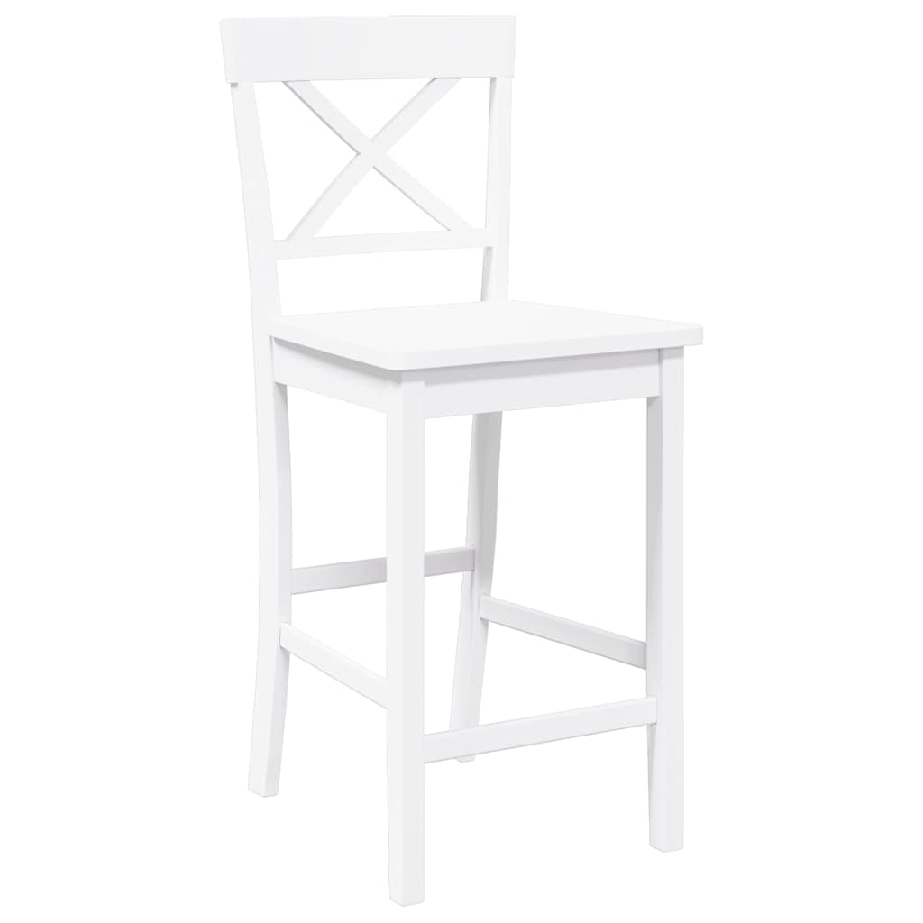 Barhocker 2 Stk. Weiß Massivholz Gummibaum