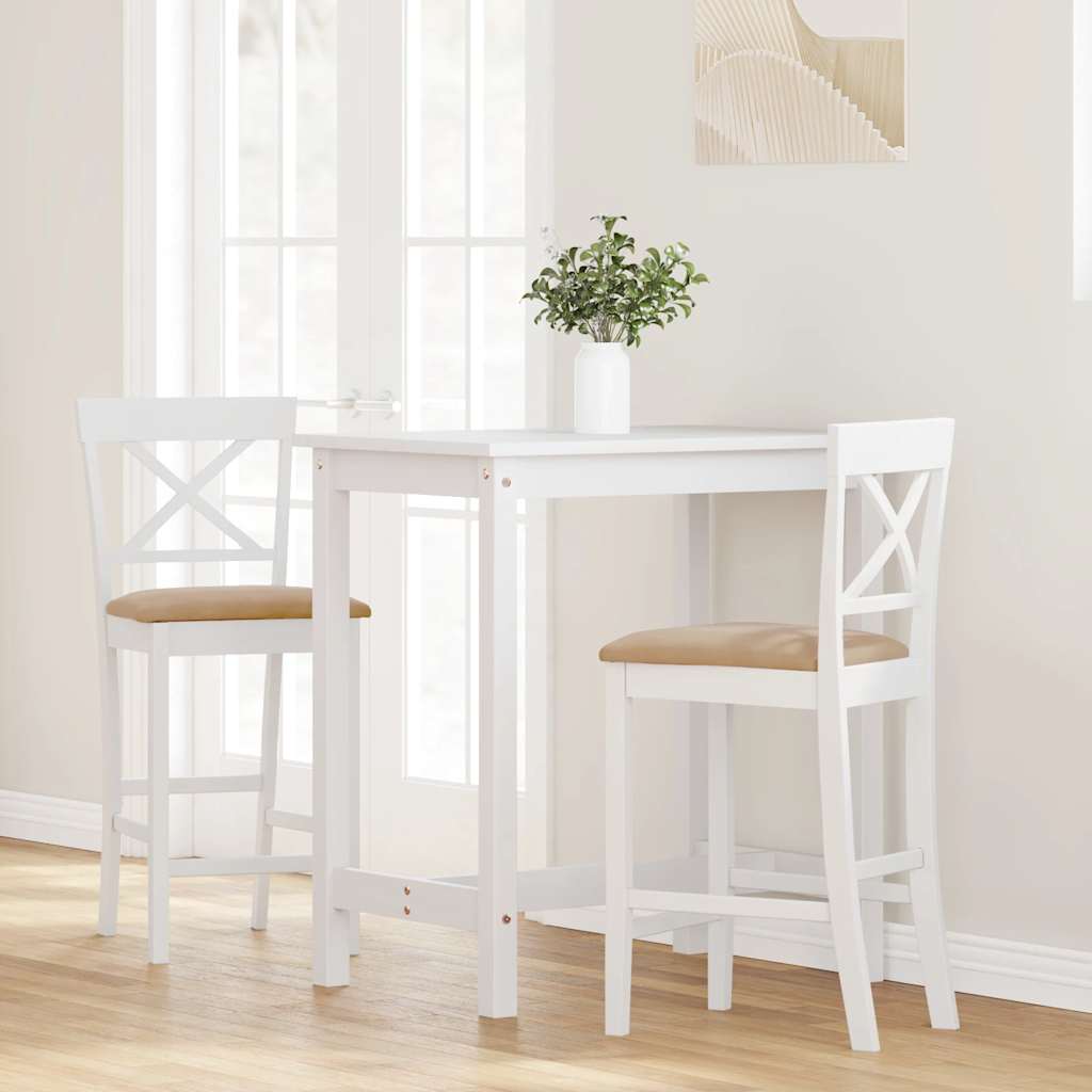 Barhocker mit Kissen 2 Stk. Weiß Massivholz Gummibaum
