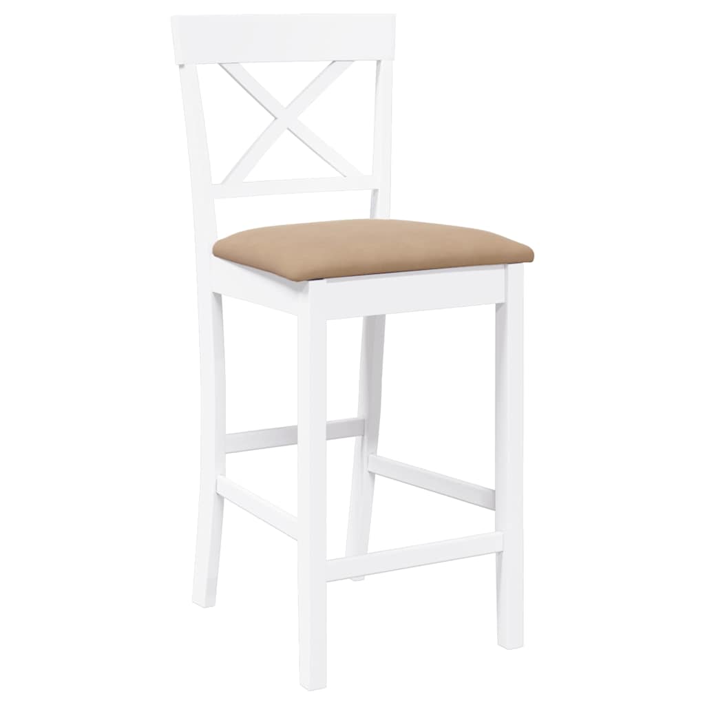 Barhocker mit Kissen 2 Stk. Weiß Massivholz Gummibaum