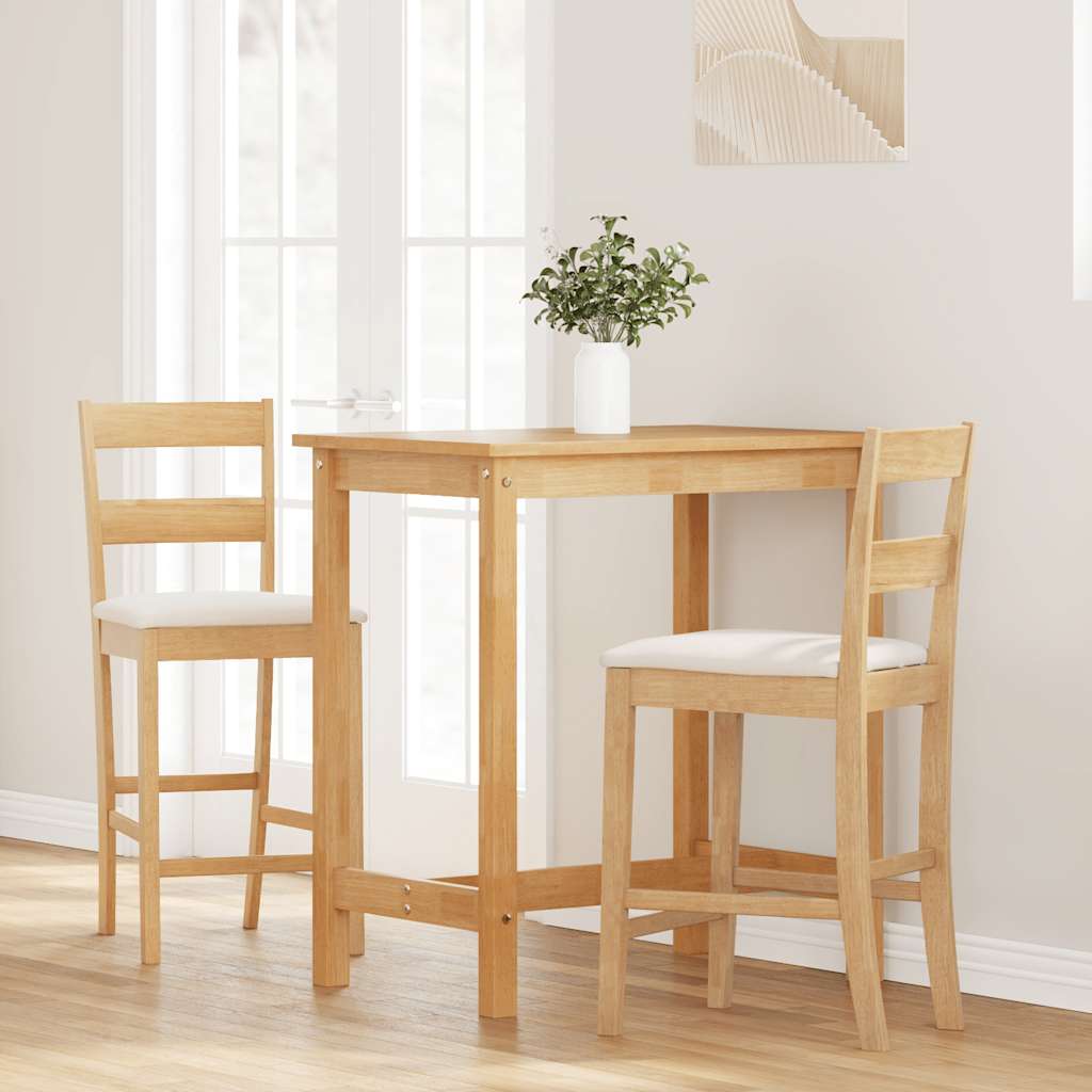 Bar stool with cushion 2 pieces natural solid wood rubber tree