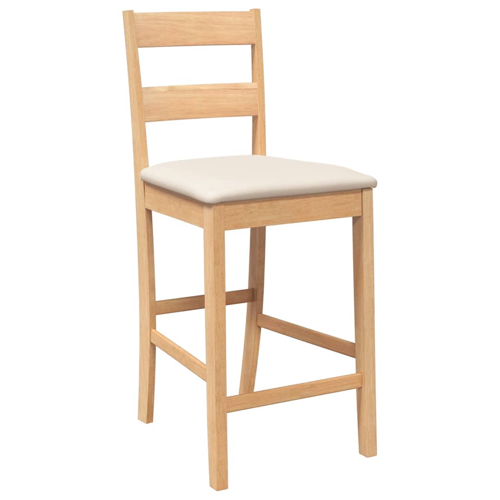 Bar stool with cushion 2 pieces natural solid wood rubber tree
