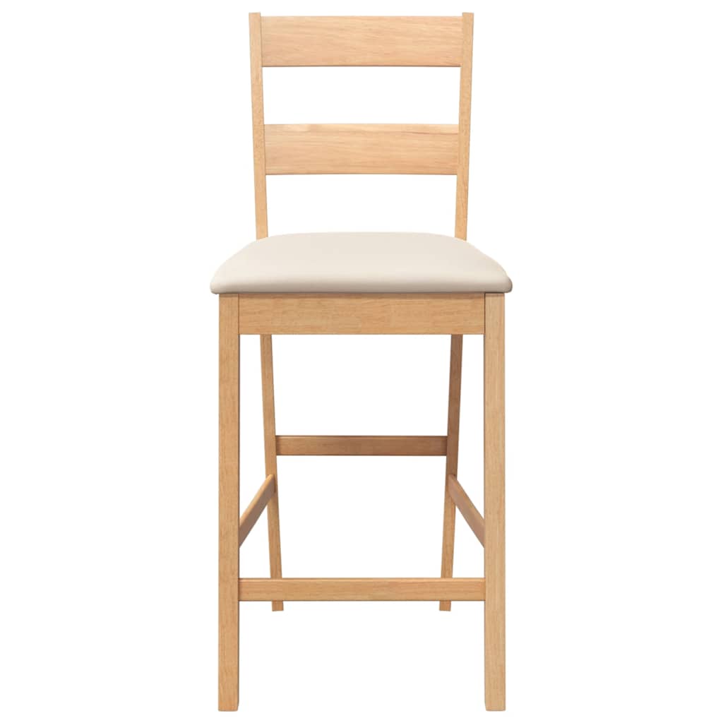 Bar stool with cushion 2 pieces natural solid wood rubber tree