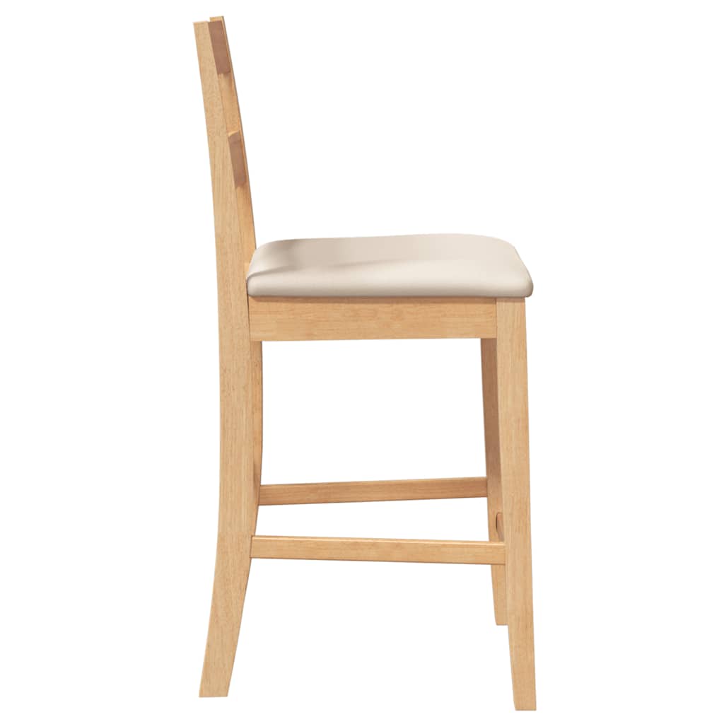 Bar stool with cushion 2 pieces natural solid wood rubber tree