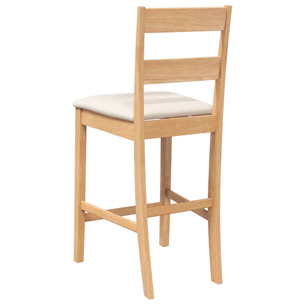 Bar stool with cushion 2 pieces natural solid wood rubber tree