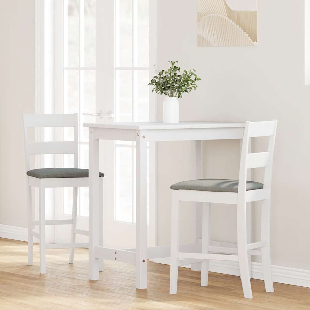 Barhocker mit Kissen 2 Stk. Weiß Massivholz Gummibaum