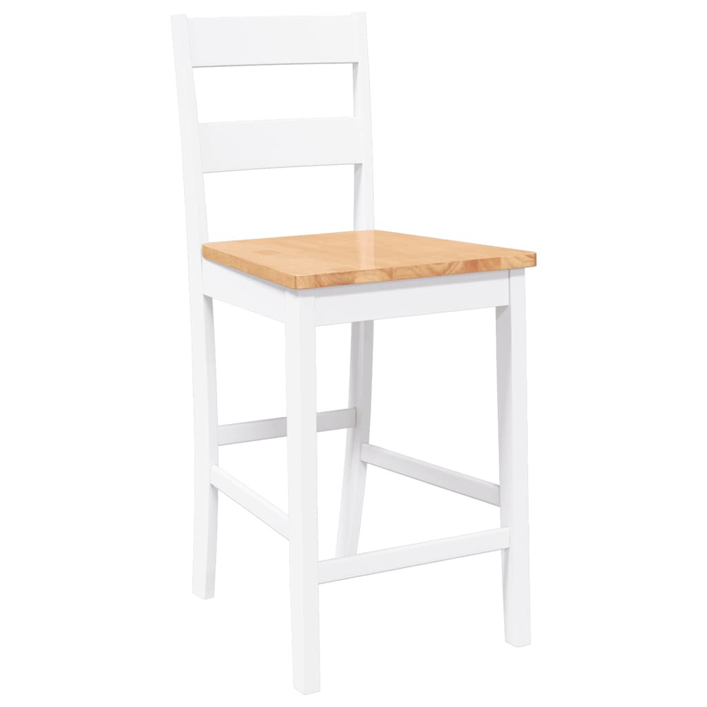 Barhocker 2 Stk. Weiß Massivholz Gummibaum
