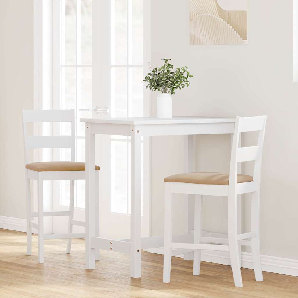 Barhocker mit Kissen 2 Stk. Weiß Massivholz Gummibaum
