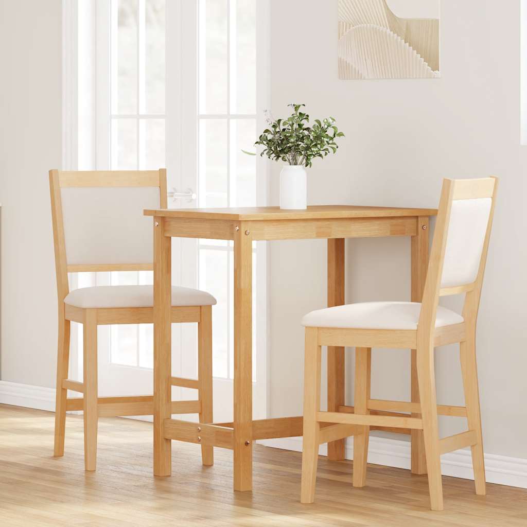 Bar stool with cushion 2 pieces natural solid wood rubber tree