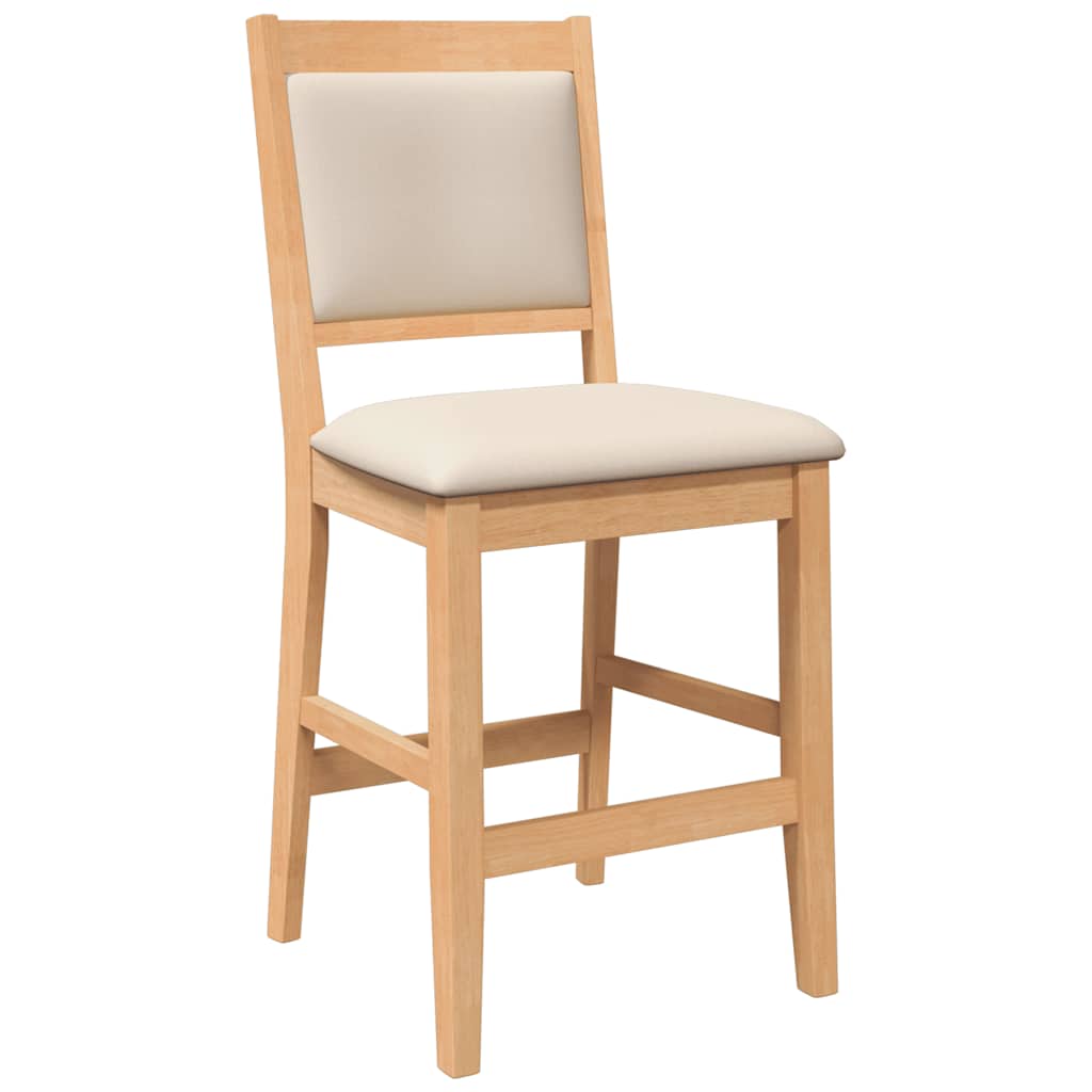 Bar stool with cushion 2 pieces natural solid wood rubber tree