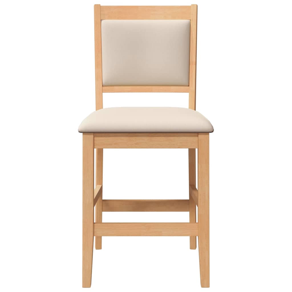 Bar stool with cushion 2 pieces natural solid wood rubber tree