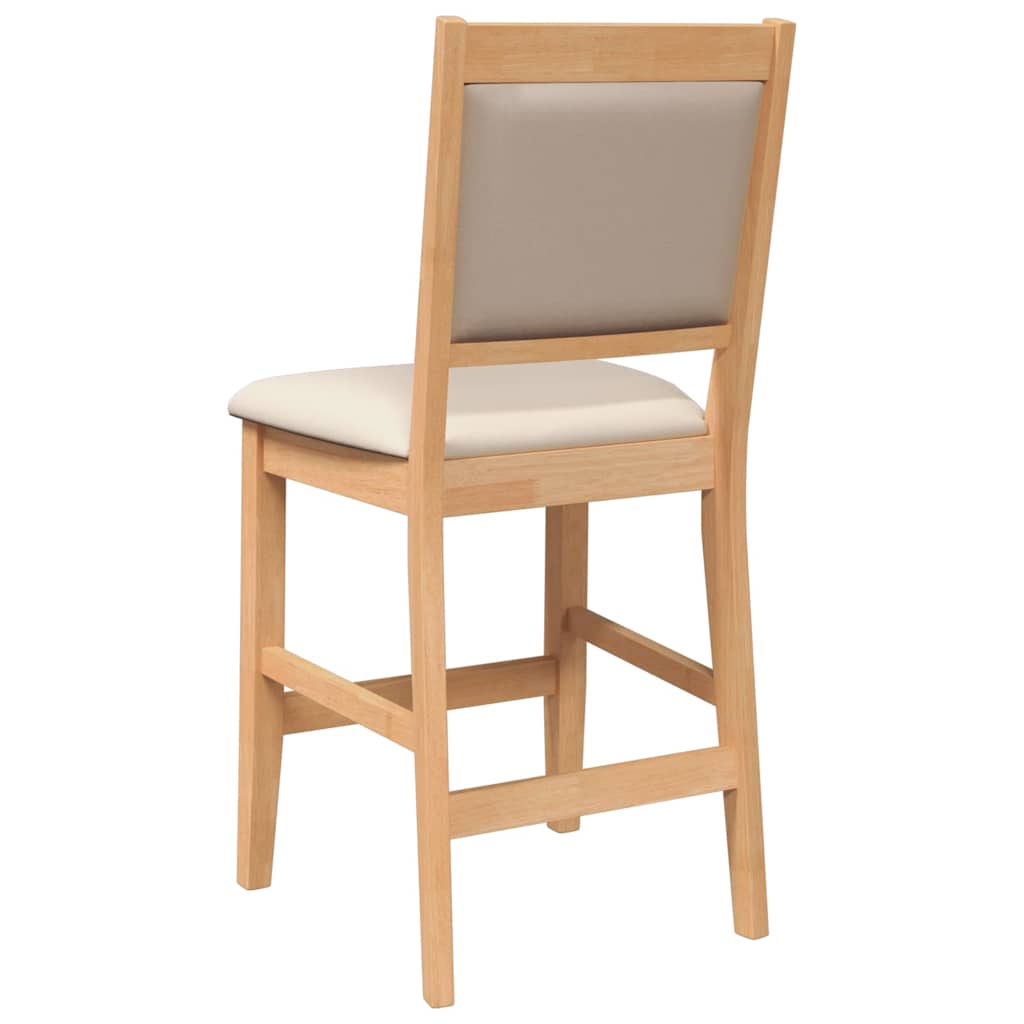 Bar stool with cushion 2 pieces natural solid wood rubber tree