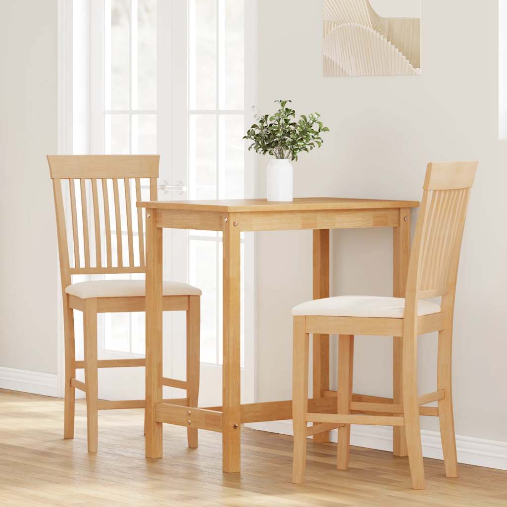 Bar stool with cushion 2 pieces natural solid wood rubber tree